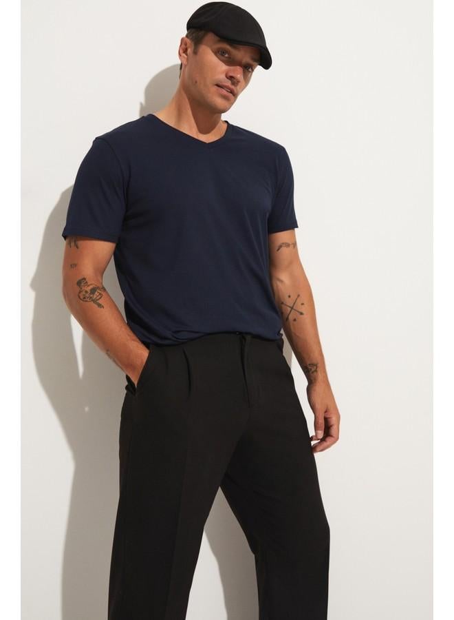 JUNE Men Regular Fit Basic Short Sleeve V-Neck Tshirt Navy - Image 1