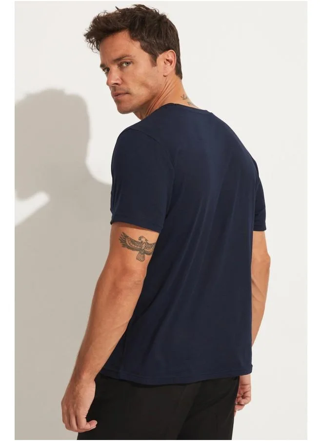 JUNE June Men Regular Fit Basic Short Sleeve V-Neck Tshirt Navy