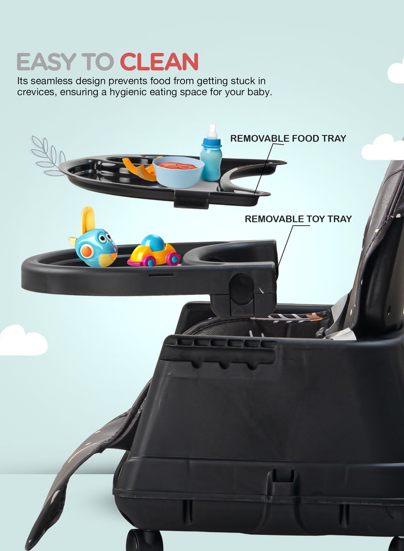 بيبي كرسي طعام مرتفع للأطفال 4 في 1 قابل للتحويل من Nuvella مع ارتفاع قابل للتعديل ومسند للقدمين وكرسي طعام للأطفال الصغار ومقعد معزز مع صينية طعام وعجلات وحزام أمان وكرسي طعام مرتفع للأطفال الصغار من عمر 6 أشهر إلى 4 سنوات باللون الأسود - Image 3
