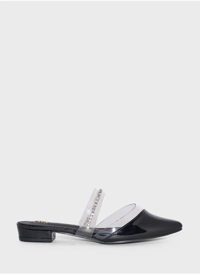 ELLA Diamante Strap Clear Pointy Toe Flat Shoe