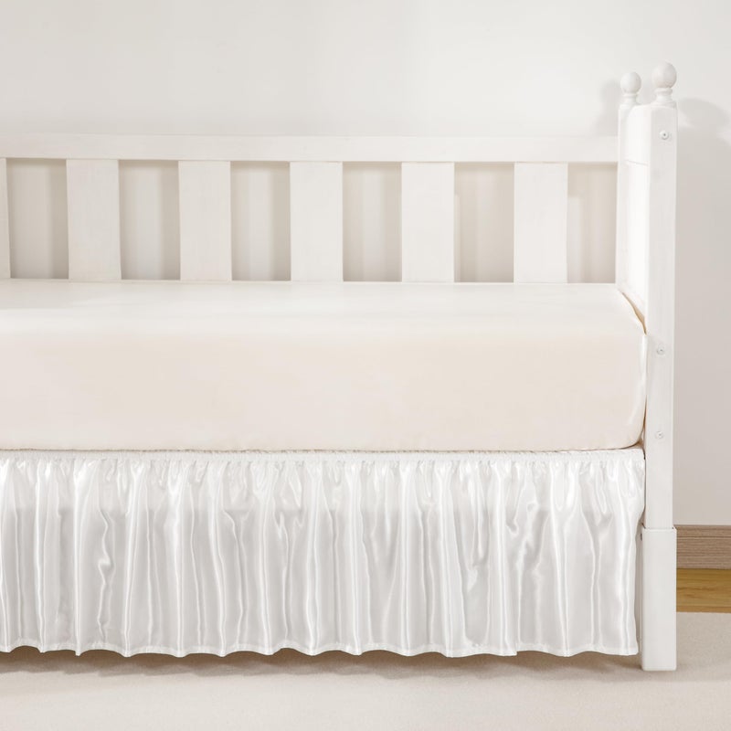Counfeisly White Satin Crib Bed Skirt, 52" x 28" with 14" Drop Silky Soft Baby Crib Skirt for Baby Girls or Boys, Fit for Standard Crib & Toddler Bedding - Image 3