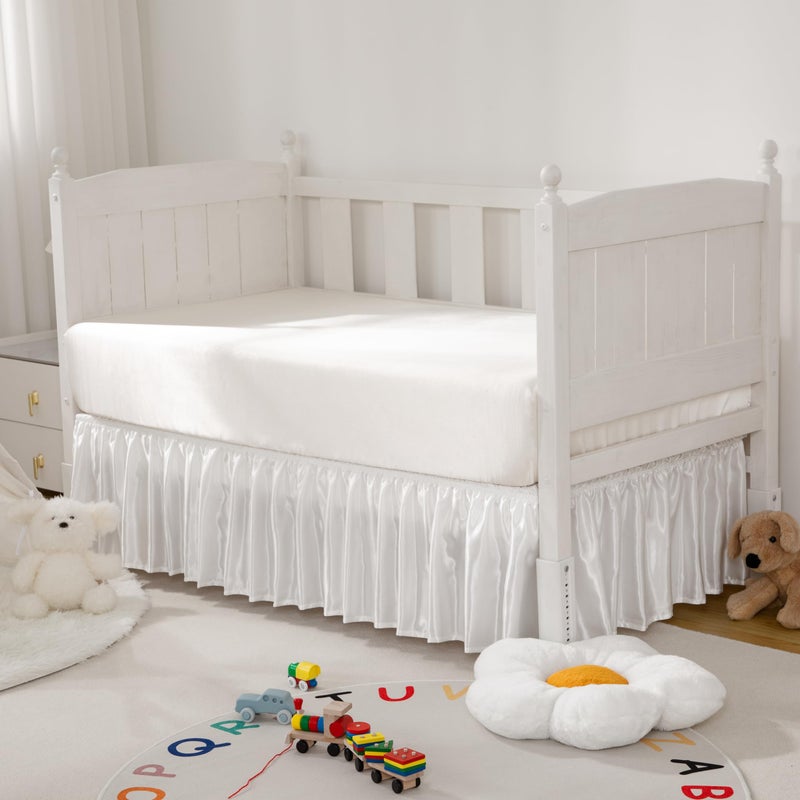 Counfeisly White Satin Crib Bed Skirt, 52" x 28" with 14" Drop Silky Soft Baby Crib Skirt for Baby Girls or Boys, Fit for Standard Crib & Toddler Bedding - Image 2