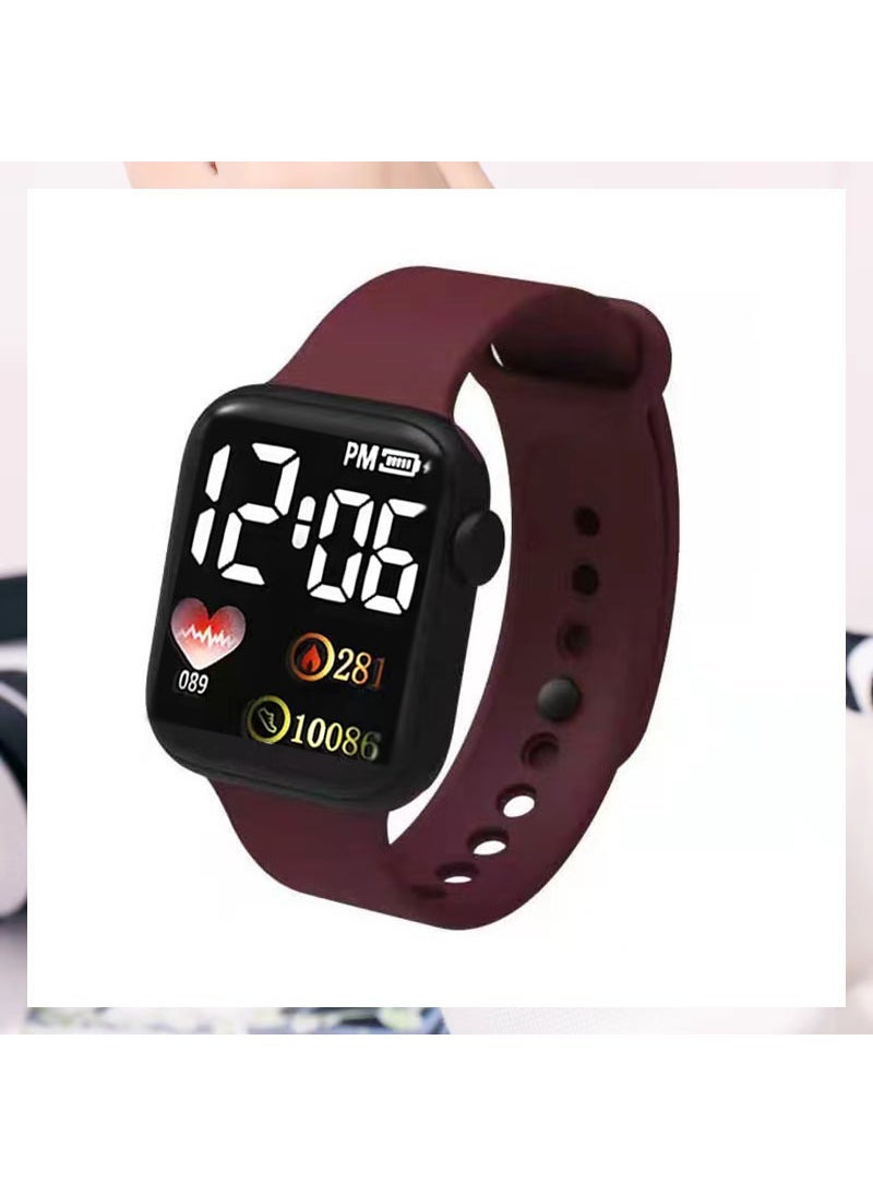 New Heart-Style LED Sports Watch for Kids and Couples Wine Red