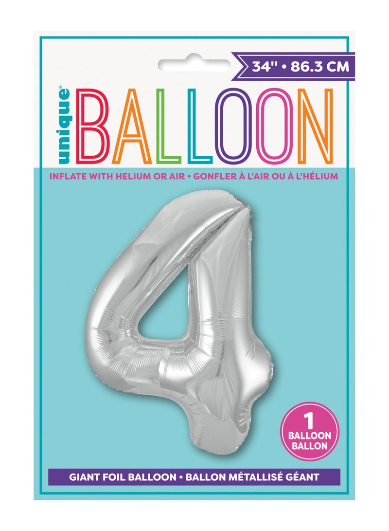 Unique 34" Silver Foil Number 4 Balloon - Image 2