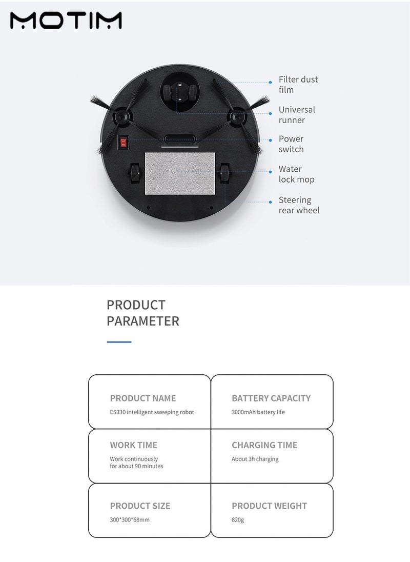 Robot Vacuum Cleaner with Mop, One Touch Start, Long Lasting Strong Suction, Bilateral Brush, No-Go&No-Mop Zones, 90mins Runtime, 200ML Dust Box, 3000MAH