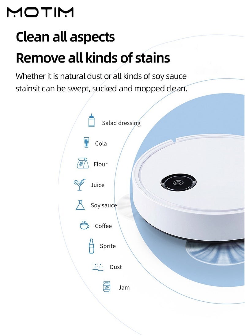 Robot Vacuum Cleaner with Mop, One Touch Start, Long Lasting Strong Suction, Bilateral Brush, No-Go&No-Mop Zones, 90mins Runtime, 200ML Dust Box, 3000MAH
