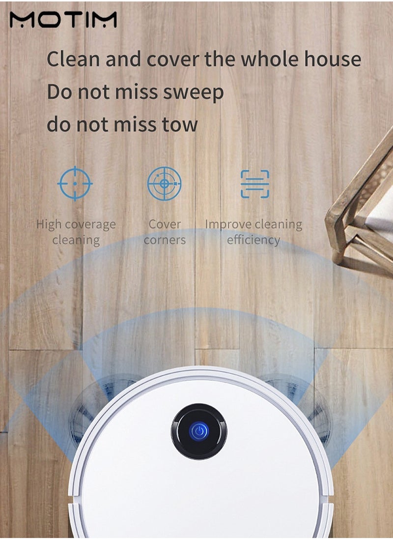 Robot Vacuum Cleaner with Mop, One Touch Start, Long Lasting Strong Suction, Bilateral Brush, No-Go&No-Mop Zones, 90mins Runtime, 200ML Dust Box, 3000MAH