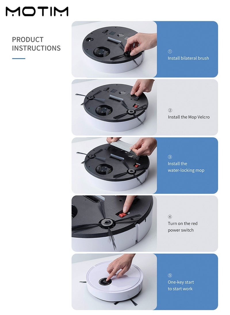 Robot Vacuum Cleaner with Mop, One Touch Start, Long Lasting Strong Suction, Bilateral Brush, No-Go&No-Mop Zones, 90mins Runtime, 200ML Dust Box, 3000MAH