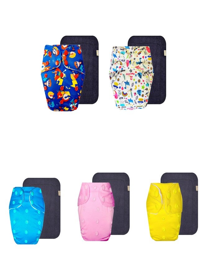 Dumbledo Premium Cloth Diaper with Black Insert (Pack of 5) | Hypoallergenic | Reusable & Washable | Travel Friendly | Designed by Moms | 3 Months - 3 Years | Unisex Baby - Image 1