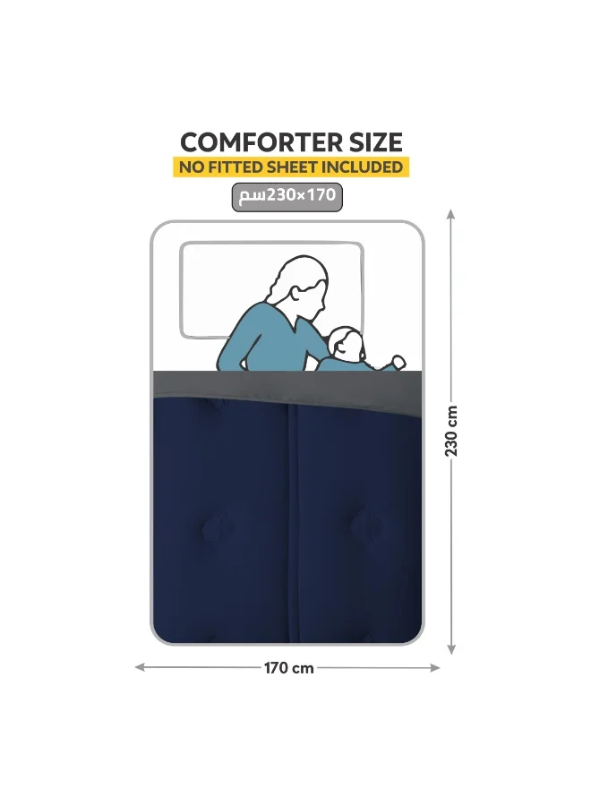 دوناتيلا طقم كومفورتر 2 قطع مقاس واحد مطبوع سرير قابل للعكس مقاس 170 × 230 سم مع حشوة بديلة لأسفل (350 جرام لكل متر مربع)، رمادي