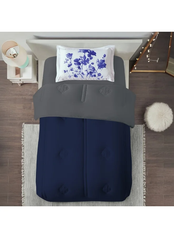 دوناتيلا طقم كومفورتر 2 قطع مقاس واحد مطبوع سرير قابل للعكس مقاس 170 × 230 سم مع حشوة بديلة لأسفل (350 جرام لكل متر مربع)، رمادي