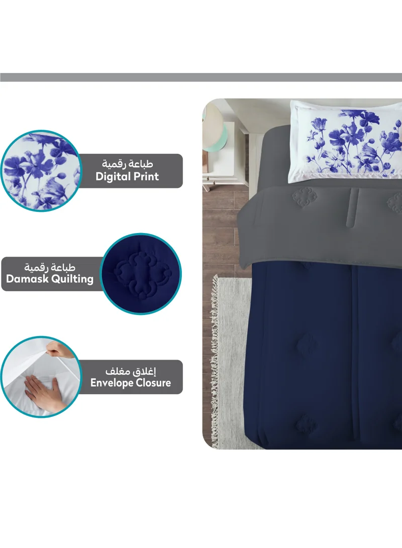Donetella SINGLE - 2Pcs Bedding Comforter Set, Single Size 170x230 cm - 2-Pcs Digital Print Quilted Bed Set, Microfiber Fabric - 1 Comforter And  1 Pillow Sham  | Best Price UAE