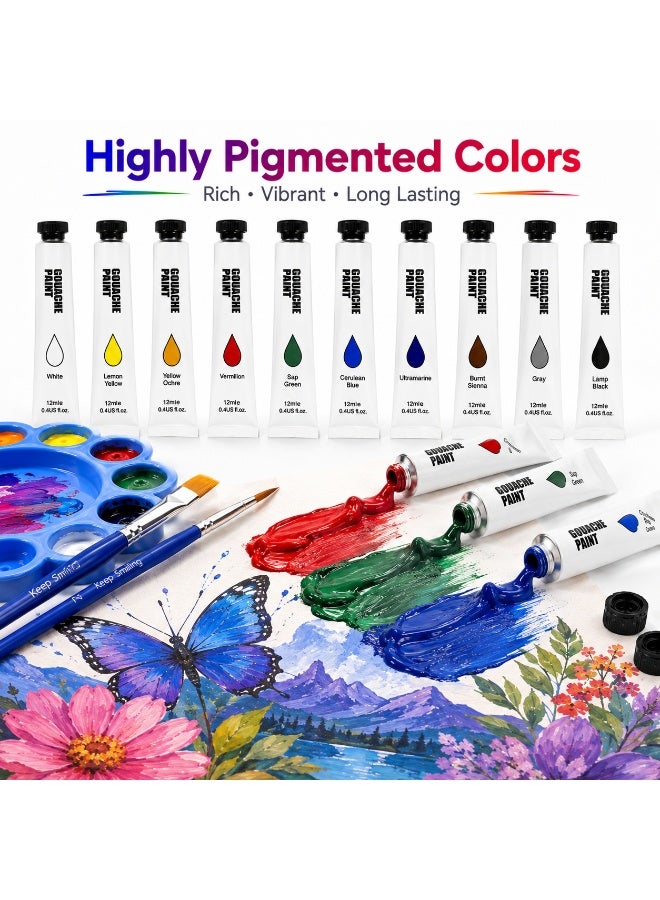 Lukadah 12 Colors Gouache Paint Set with 5 Paint Brushes & Paint Palette, 12ml Artist Paint Tubes, Water-Based Opaque Paint Kit for Canvas, Paper, Wood, Fabric, Sketchbooks, School, Hobby, Students, Beginners & Professional Artists - Image 3