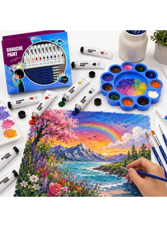Lukadah 12 Colors Gouache Paint Set with 5 Paint Brushes & Paint Palette, 12ml Artist Paint Tubes, Water-Based Opaque Paint Kit for Canvas, Paper, Wood, Fabric, Sketchbooks, School, Hobby, Students, Beginners & Professional Artists - Image 5