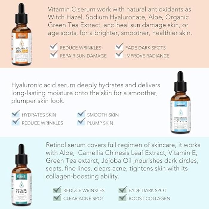 ELBBUB Age Defying Facial Serum - Vitamin C, Retinol & Hyaluronic Acid Serum Set for Wrinkles, Fine Lines, Skin Firmness & Moisture Retention - Collagen Boost & Deep Nourishment - Image 4