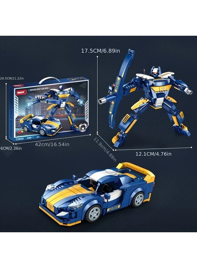 Blue Robot Building Block Toy 2 In 1 Transformable Police Car Mecha Model 338 Pcs STEM Educational Gift For Boys - Image 3