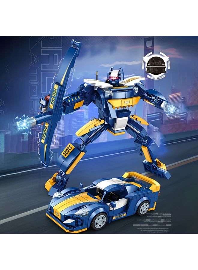 Blue Robot Building Block Toy 2 In 1 Transformable Police Car Mecha Model 338 Pcs STEM Educational Gift For Boys - Image 1