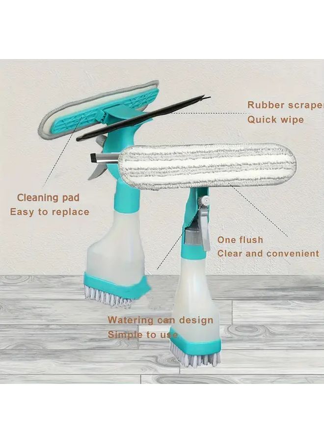 4 In 1 Glass Cleaner With Spray Scraper Brush Attachments Heavy Duty Window Shower Mirror Cleaner With Handle Quick Dry Squeegee Water Storage System Streak Free Durable Plastic Bathroom Kitchen Living Room Multipurpose Window Cleaning Tool Dual Sided Design Replaceable Pads Easy Storage Ideal For Glass Surfaces Window Cleaner Hand Wiper Inside Outside Green - Image 2