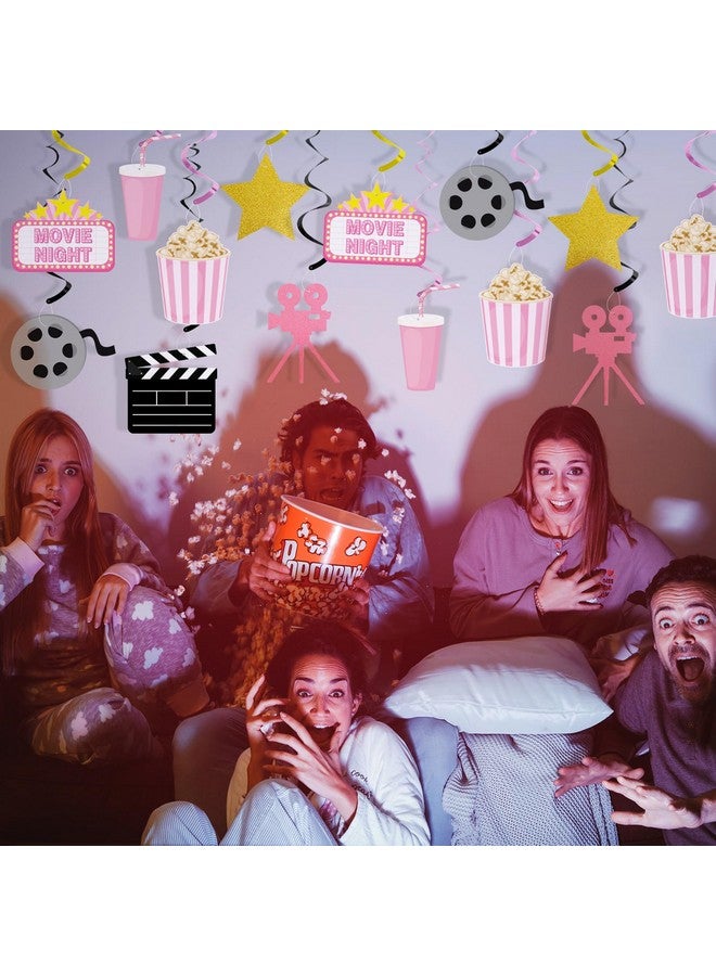 K KUMEED Movie Night Party Decorations,Pink Movie Theme Hanging Swirl Decorations,Cute Popcorn Foil Swirls Ceiling for Baby Shower Birthday Party Film Party Supplies Family Party Girls Boys - Image 5