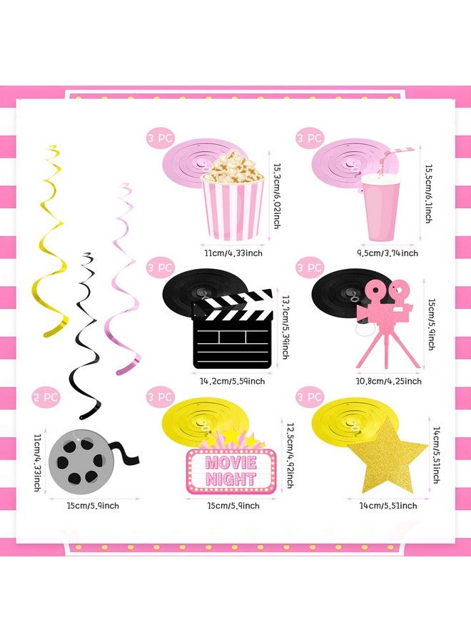 K KUMEED Movie Night Party Decorations,Pink Movie Theme Hanging Swirl Decorations,Cute Popcorn Foil Swirls Ceiling for Baby Shower Birthday Party Film Party Supplies Family Party Girls Boys - Image 3