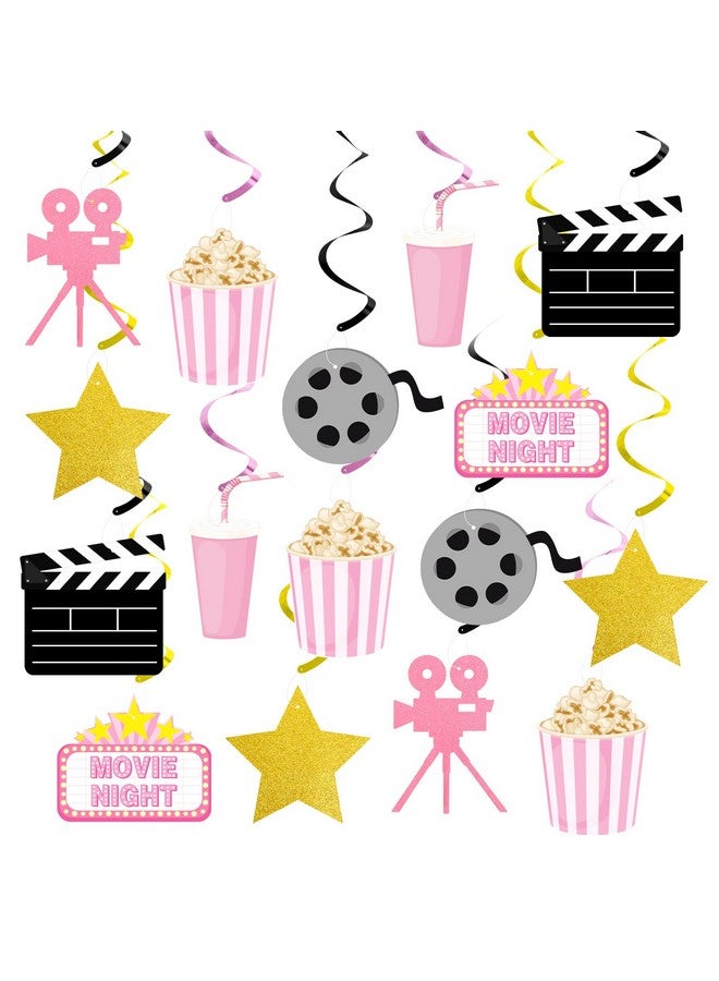 K KUMEED Movie Night Party Decorations,Pink Movie Theme Hanging Swirl Decorations,Cute Popcorn Foil Swirls Ceiling for Baby Shower Birthday Party Film Party Supplies Family Party Girls Boys - Image 1
