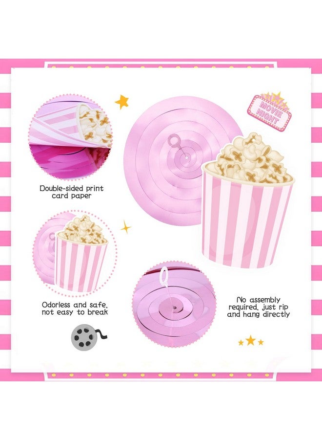 K KUMEED Movie Night Party Decorations,Pink Movie Theme Hanging Swirl Decorations,Cute Popcorn Foil Swirls Ceiling for Baby Shower Birthday Party Film Party Supplies Family Party Girls Boys - Image 2