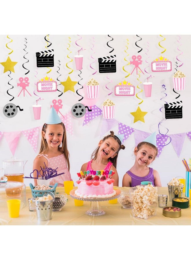 K KUMEED Movie Night Party Decorations,Pink Movie Theme Hanging Swirl Decorations,Cute Popcorn Foil Swirls Ceiling for Baby Shower Birthday Party Film Party Supplies Family Party Girls Boys - Image 4