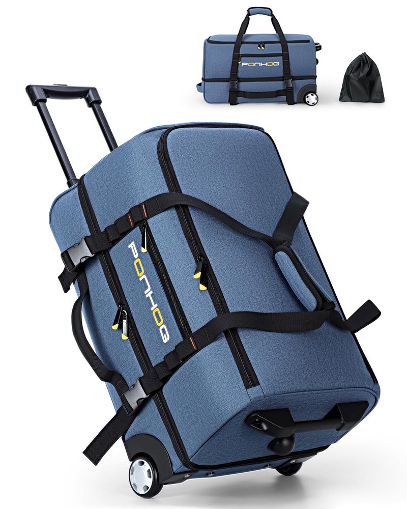 Ponhog 22 Inch Rolling Duffle Bag with Wheels for Men - Water Resistant Wheeled Duffle Bag for Weekend Travel & Overnight Trips, Blue - Image 1