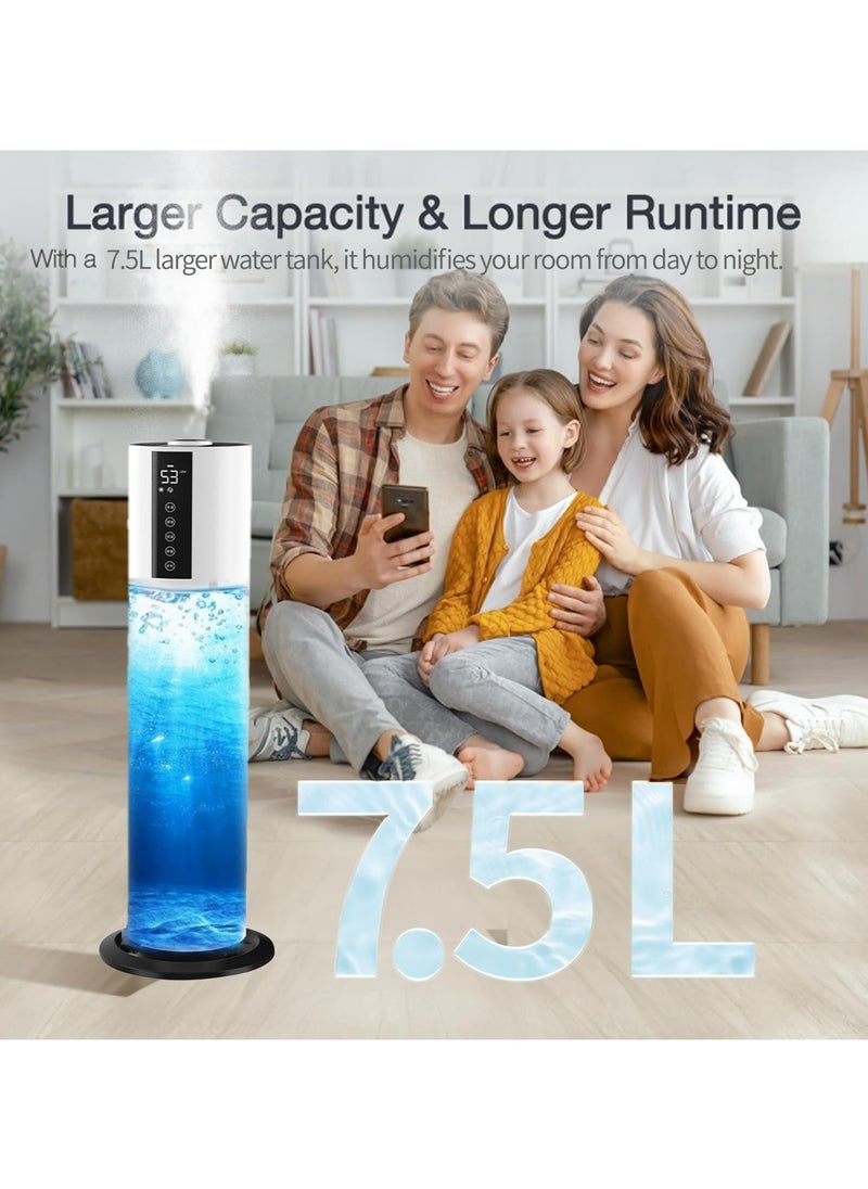 TAPIT - Large Humidifiers for Bedroom 7.5L Ultrasonic Cool Mist Top Fill Humidifier with 3 Mist Speed and Remote Control Air Humidifier for Large Room (D) - Image 1