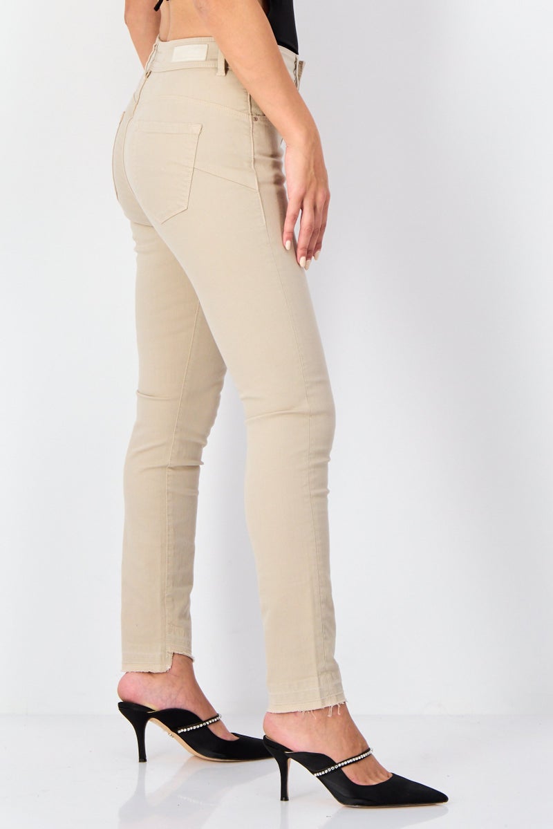 SALSA Women Regular Fit Plain Stretchable Denim, Beige - Image 4