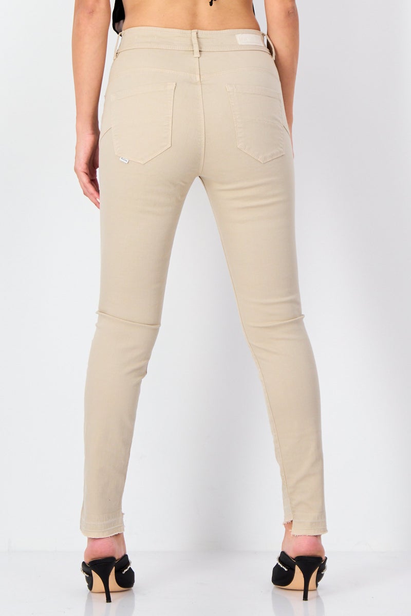 SALSA Women Regular Fit Plain Stretchable Denim, Beige - Image 2
