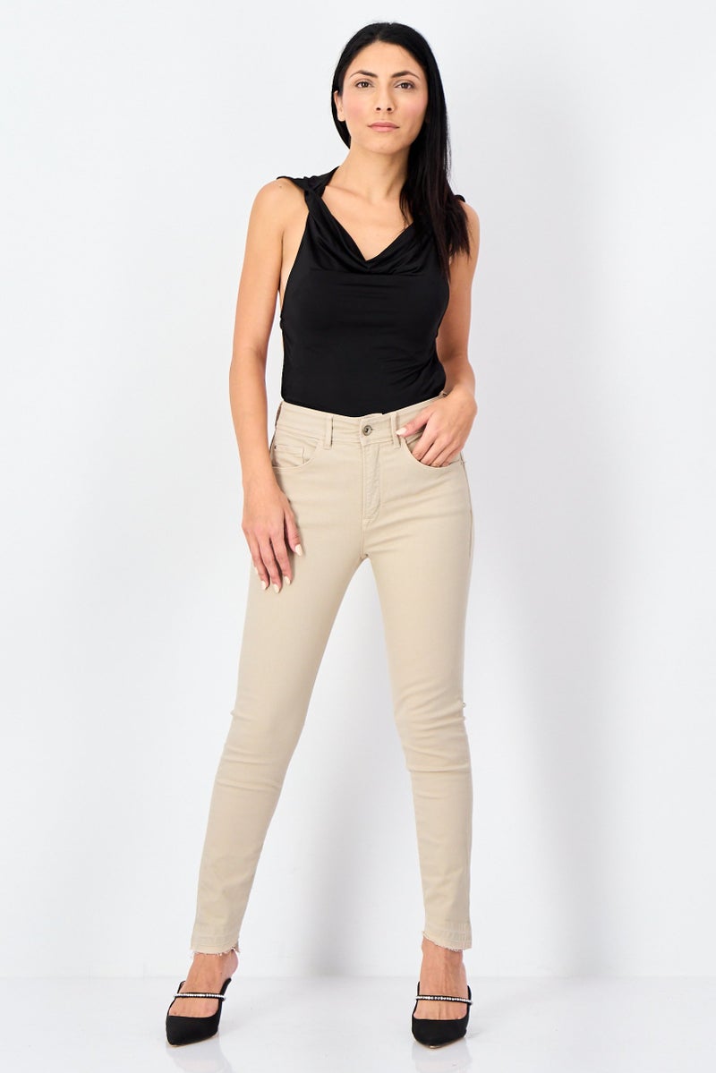 SALSA Women Regular Fit Plain Stretchable Denim, Beige - Image 3