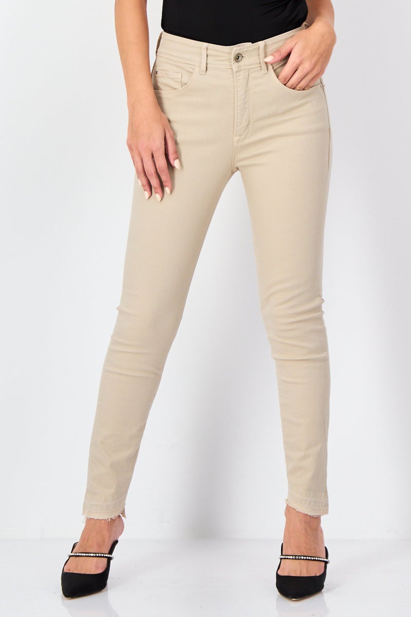 SALSA Women Regular Fit Plain Stretchable Denim, Beige - Image 1