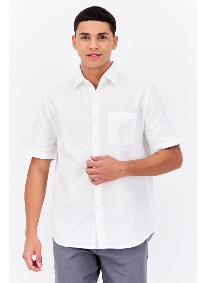 French Connection Men Regular Fit Solid Short Sleeves Casual Shirt, Off White  - Image 1