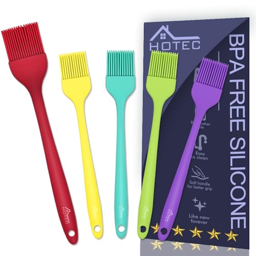 HOTEC 600℉ Heat Resistant BPA Free Silicone Marinading Meat Grill Basting Pastry Brush for Oil Butter Sauce Sausages Desserts Turkey Baster Grill Barbecue, Multicolor - Image 1