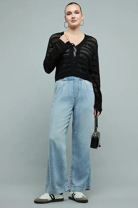 R&B Open-Work Jacket with Long Sleeves
