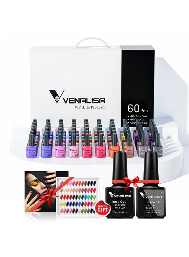 V VENALISA VENALISA VIP1 Set 62 PCS 7.5ml Gel Nail Polish Kit with Color Card Base Top coat,UV LED Soak Off Gel Polish Starter Manicure,Suitable to DIY at Home Nail Art Salon - Image 1
