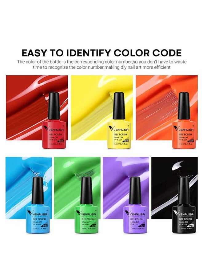 V VENALISA VENALISA VIP1 Set 62 PCS 7.5ml Gel Nail Polish Kit with Color Card Base Top coat,UV LED Soak Off Gel Polish Starter Manicure,Suitable to DIY at Home Nail Art Salon - Image 5