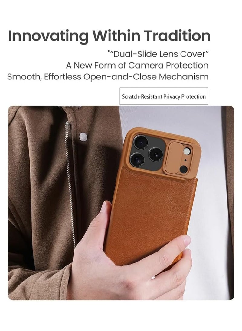 general Protective Case Compatible with iPhone 17 Pro Max PU Leather Flip Cover Built-in Card Slot Sliding Camera Lens Cover Privacy Protection Shock-Resistant Case - Image 2