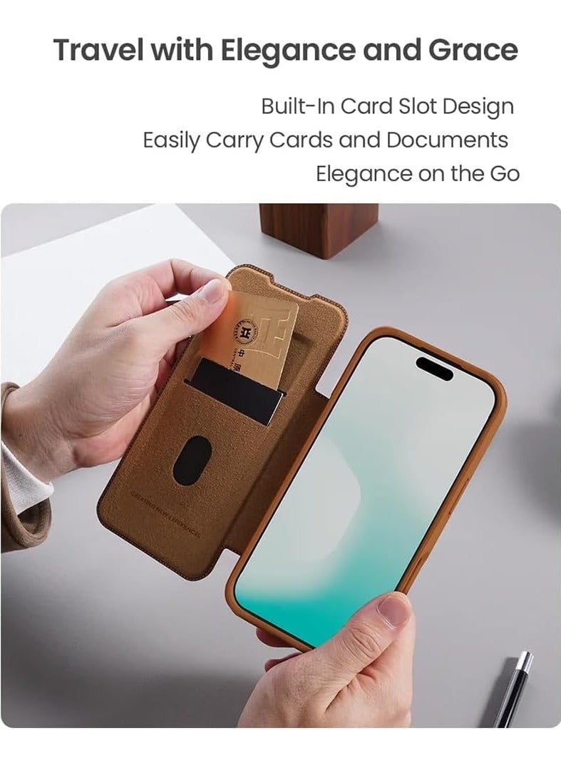 general Protective Case Compatible with iPhone 17 Pro Max PU Leather Flip Cover Built-in Card Slot Sliding Camera Lens Cover Privacy Protection Shock-Resistant Case - Image 3