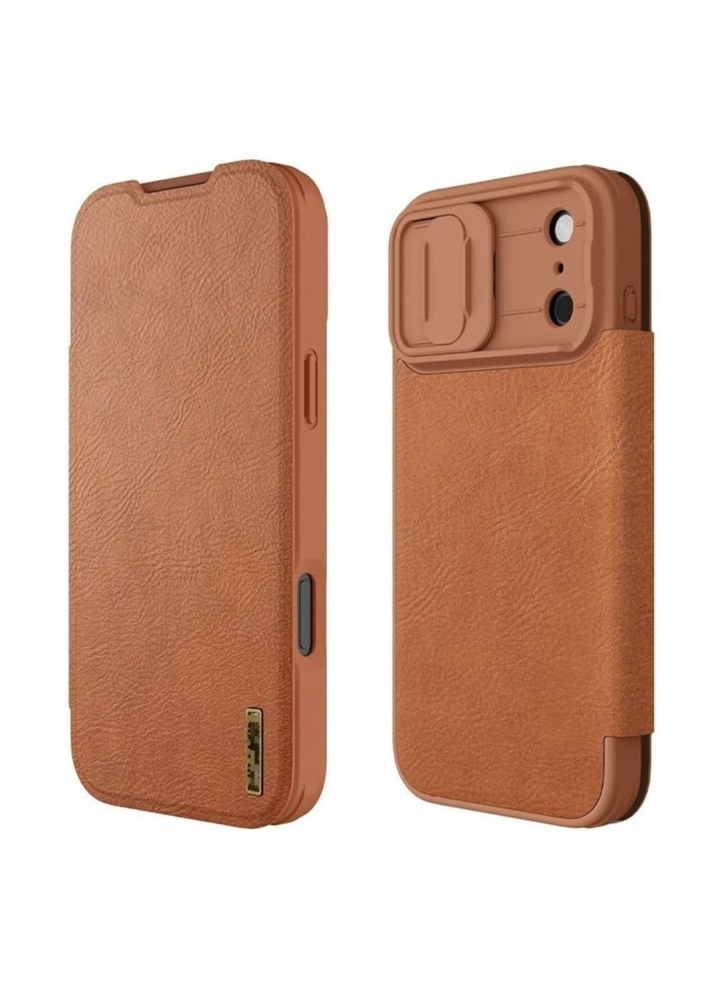 general Protective Case Compatible with iPhone 17 Pro Max PU Leather Flip Cover Built-in Card Slot Sliding Camera Lens Cover Privacy Protection Shock-Resistant Case - Image 1