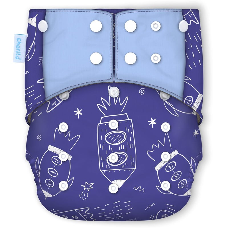 Cherilo Reusable Cloth Diaper for New Born Baby 0 to 3 years, Leakproof, Eco-Friendly Washable Cloth Diapers, No Side Leakage, Adjustable, Free Size Pocket Diaper (1 Galaxy Pattern Diaper + 1 Insert) - Image 1