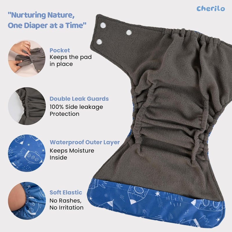 Cherilo Reusable Cloth Diaper for New Born Baby 0 to 3 years, Leakproof, Eco-Friendly Washable Cloth Diapers, No Side Leakage, Adjustable, Free Size Pocket Diaper (1 Galaxy Pattern Diaper + 1 Insert) - Image 4