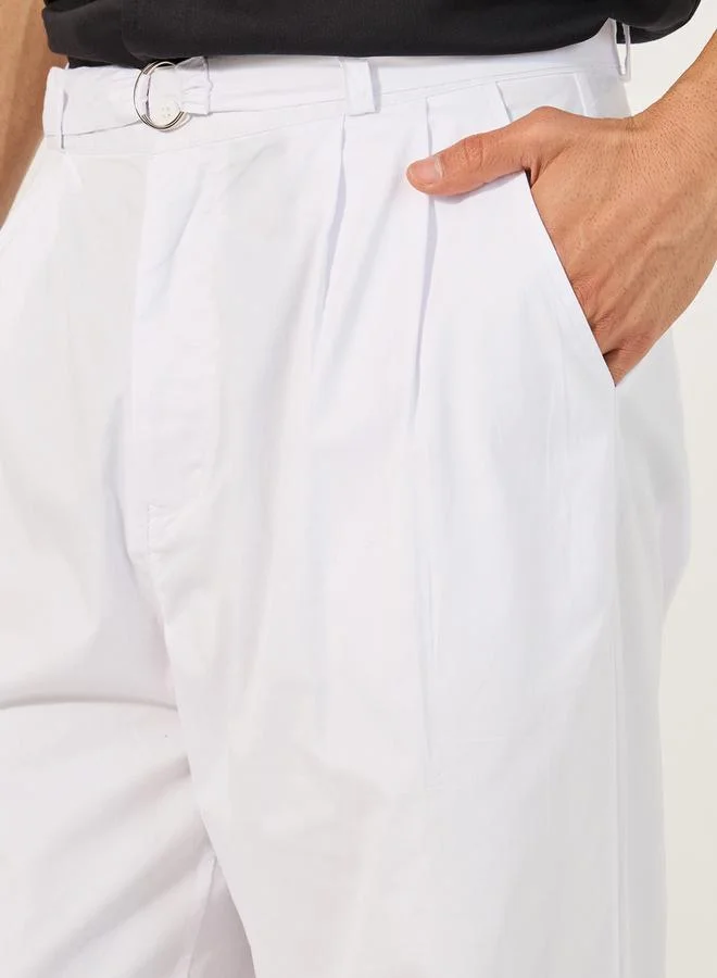 Styli Mid Rise Wide Leg Pleated Trousers with Belt
