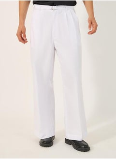 Mid Rise Wide Leg Pleated Trousers with Belt