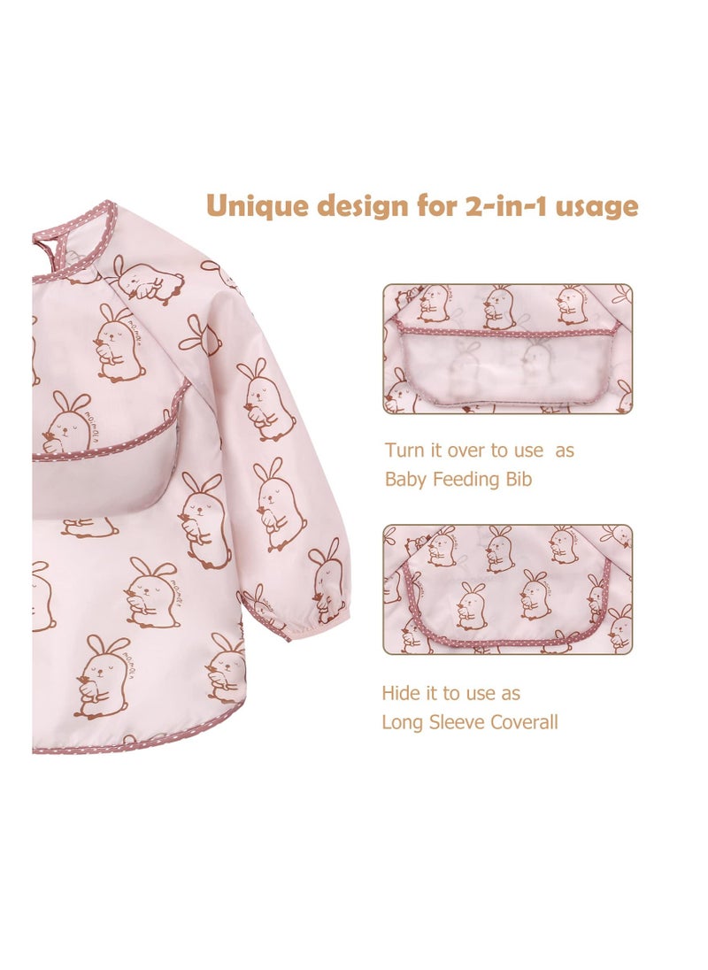 Generic - 2 Pcs Baby Feeding Bibs with Sleeves Waterproof Long Sleeve, Bib Washable Weaning Bib Coverall Bib Set for Infant Toddler 6 Months to 3 Years Old, Rabbit and Squirrel - Image 1