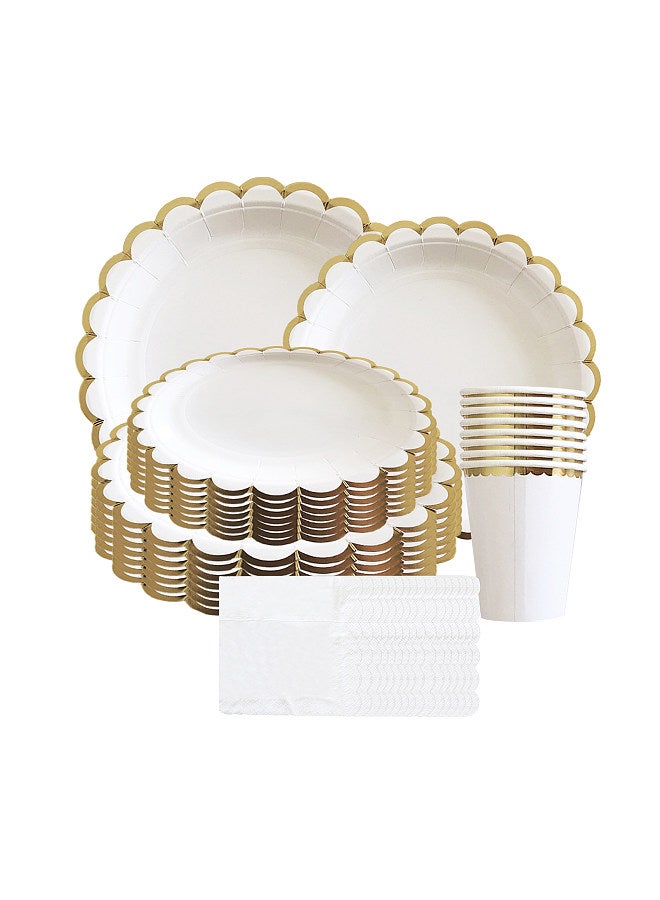 Disposable Tableware Set for 8 Guests Disposable Paper Dinnerware Plates Cups Napkins for Birthday Camping Picnics Party  - Image 1