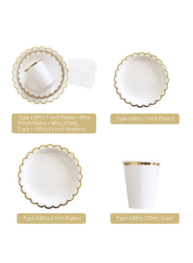 Disposable Tableware Set for 8 Guests Disposable Paper Dinnerware Plates Cups Napkins for Birthday Camping Picnics Party