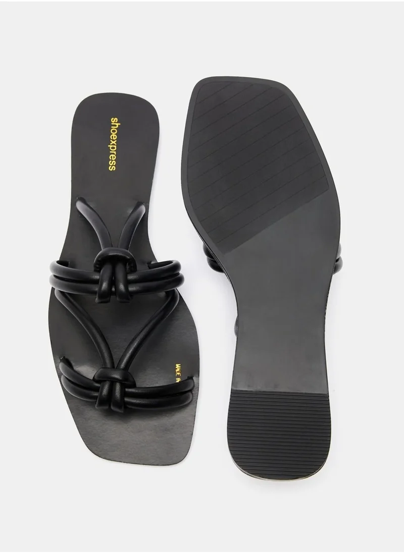 shoexpress Open-Toe Slip-On Sandals with Knot Detail