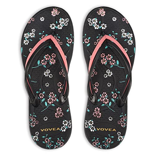 VOVEA Flip Flops For Women Non-Slip Bathroom Shower Shoes Cushion foam Indoor and Outdoor Sandals,Black US 8.5 - Image 1